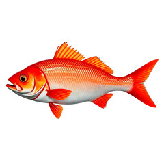 A vibrant red fish with detailed scales and fins isolated on transparent background