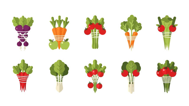 Assorted Vegetables and Fruits in Cartoon Style.