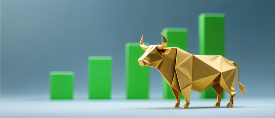 conceptual origami bull market finance investment growth success creative business