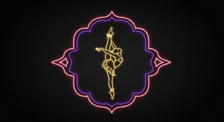 Vibrant neon glow of a graceful gymnast performing a stunning split within an ornate frame, an artistic representation of flexibility and athleticism
