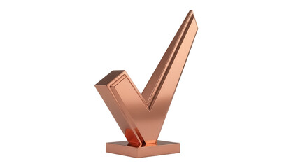 Copper check mark isolated PNG on transparent background, 3D rendering of a validation symbol for graphic design and presentations