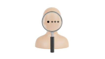 Person icon with magnifying glass isolated PNG on transparent background, avatar with plus signs for medical or scientific use