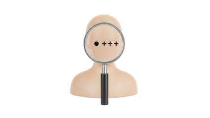 Person icon with magnifying glass isolated PNG on transparent background, avatar with plus signs for medical or scientific use