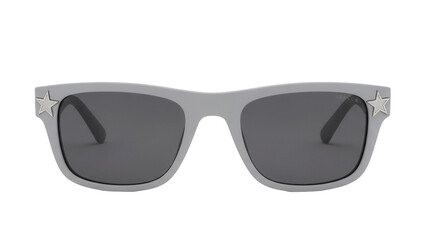 Fototapeta premium Stylish gray sunglasses with star accents isolated PNG, trendy eyewear for sun protection and fashion accessory on transparent background