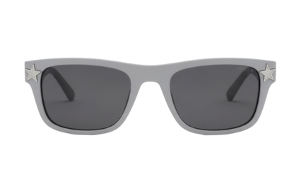 Stylish gray sunglasses with star accents isolated PNG, trendy eyewear for sun protection and fashion accessory on transparent background
