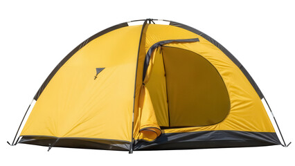 Yellow camping tent isolated PNG, outdoor shelter for hiking and backpacking adventures on transparent background © Evans