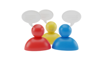 Colorful 3D people talking PNG isolated on transparent background, social interaction concept for communication and teamwork