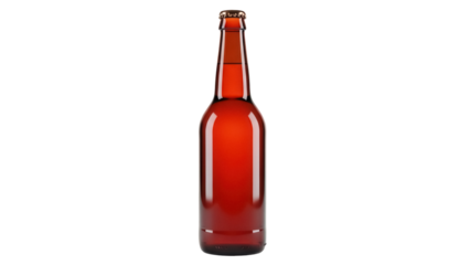 Amber beer bottle PNG isolated on transparent background, alcoholic beverage container for brewery and pub design projects
