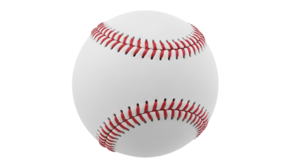Baseball ball isolated PNG on transparent background, sports equipment for baseball game and training, realistic rendering
