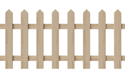 Wooden picket fence PNG isolated on transparent background, classic garden barrier element for landscaping and architectural design