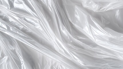 Fototapeta premium Wrinkled clear plastic wrap texture on white background