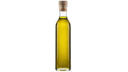 Bottle of olive oil isolated PNG on transparent background, healthy cooking ingredient for Mediterranean cuisine and salad dressing