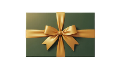 Green gift box with golden ribbon isolated PNG, present for Christmas or birthday celebration on...