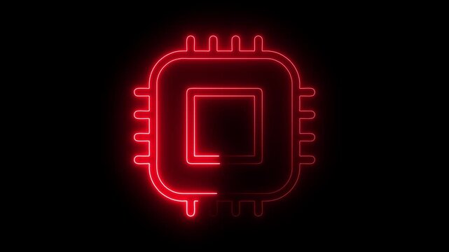 A video showcasing a neon red logo on a black background