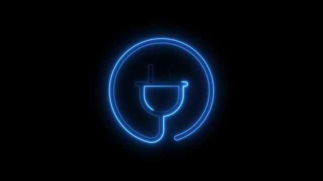 A video showcasing a neon blue electric plug icon on a black background
