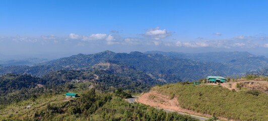 Aerial vista of lush tropical hills