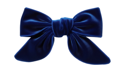 Elegant navy blue velvet bow tie isolated PNG, formal wear accessory for special occasions and celebrations on transparent background