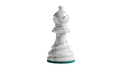 Elegant white marble bishop chess piece isolated PNG, classic strategy game element on transparent background