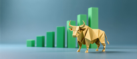 minimalist gold origami bull financial success investment growth business concept