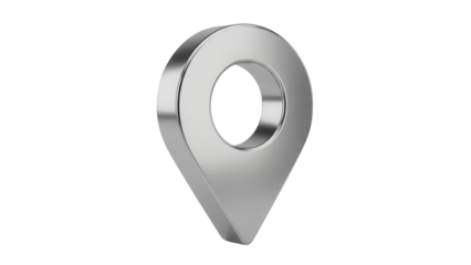 Silver map pointer isolated PNG on transparent background, location pin icon for navigation and travel apps