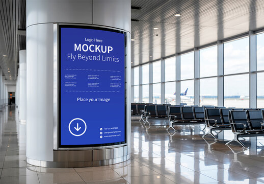 Airport Digital Display Mockup in Terminal