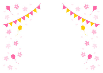 桜の花とフラッグガーランドのフレーム