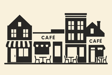 Minimal Cafe Street Scene Flat Illustration