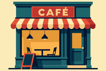 Obraz premium Cafe Storefront Exterior with Warm Light Illustration
