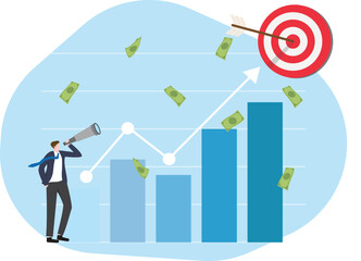 Businessman look at target dartboard concepts New year resolutions, goal, future wealth planning, high sales, growth mindset and success financial marketing illustration vector.