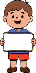 A boy holding a blank sign board