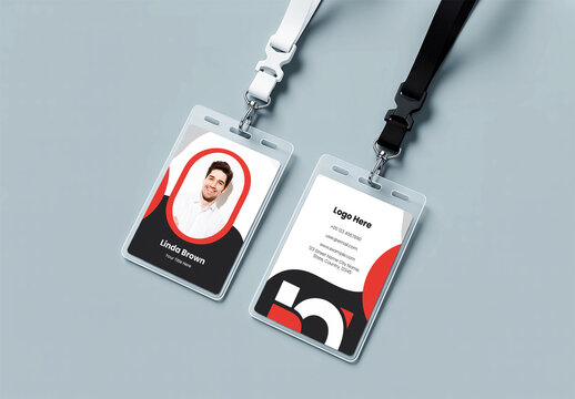 Corporate ID Card Mockup with Lanyard Set