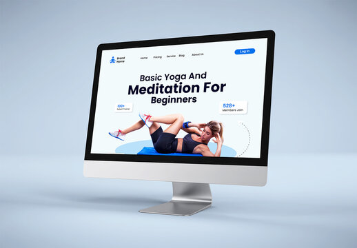 Desktop Monitor Mockup for Fitness Website UI