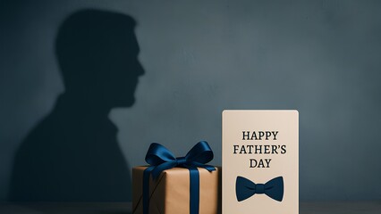 happy fathers day card and gift with father silhouette shadow