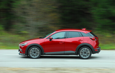 The passenger car is moving at high speed