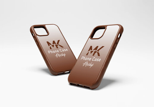 Dual Brown Leather Smartphone Case Mockup