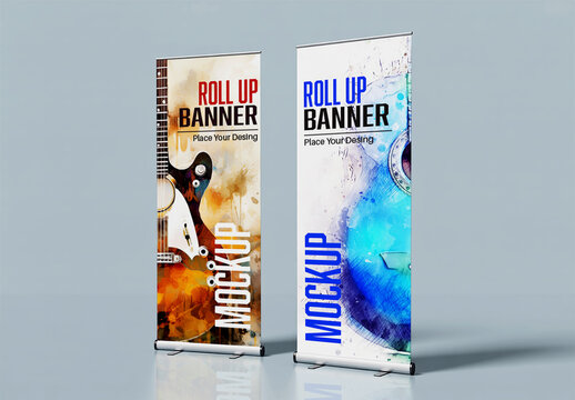 Dual Roll Up Banner Mockup for Music Event