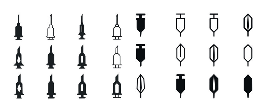 Tattoo machine needles vector set in various configurations and