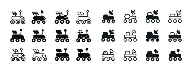 Obraz premium Set of various rover icons with antennas and solar panels
