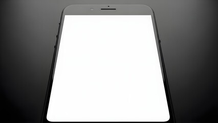 Sleek modern smartphone displayed dramatically from a low angle showcasing a bright white screen ready for custom content or application presentation against a dark backdrop