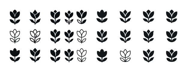 Obraz premium Collection of black tulip icon variations on white background
