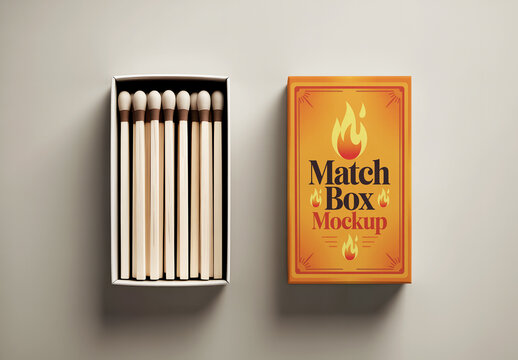 Open and Closed Match Box Mockup Top View
