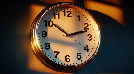 A close-up shot of an analog clock face showing the time