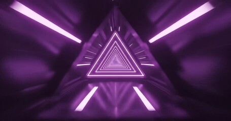 Futuristic tunnel with glowing purple triangles creating a mesmerizing visual effect - Powered by Adobe