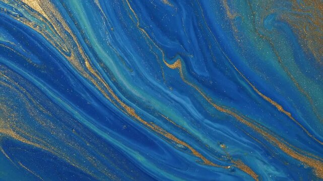 Grunge blue wood texture surface featuring a distressed pattern of blue and yellow paint ripples mixed with blue and green paint like an old turquoise water design