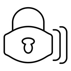 Fototapeta premium Minimalist padlock line icon with wireless signal waves for smart security and electronic locking concept.