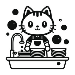 Cat Washing Plates &ndash;