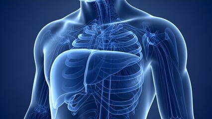 Anatomical illustration showcasing a human torso with focus on internal organs and skeletal