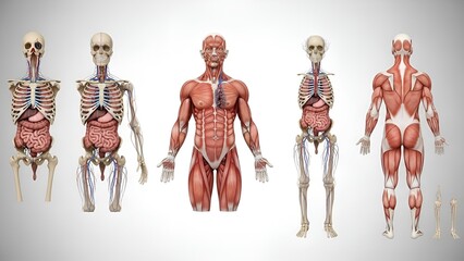 Comprehensive depiction of human anatomy showcasing skeletal musculature and internal organs