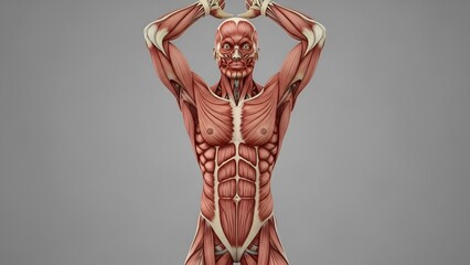 Detailed anatomical illustration showcasing human muscle structure and musculature posing in a