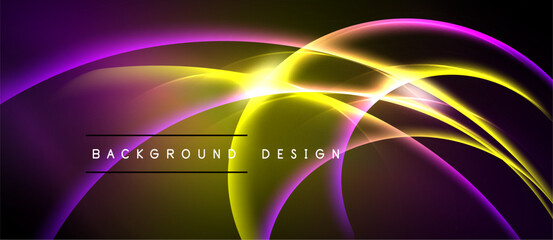 Abstract dynamic lines, vibrant purple, yellow hues. Modern design, smooth gradients, dark background creates striking visual effect. © antishock